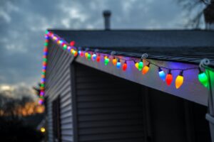 Christmas lights on a roof